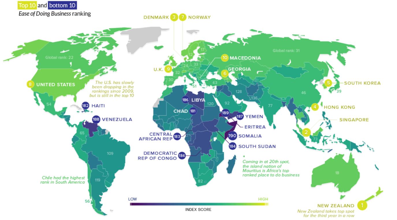 Map of the Day: The World’s Best and Worst Places for Doing Business