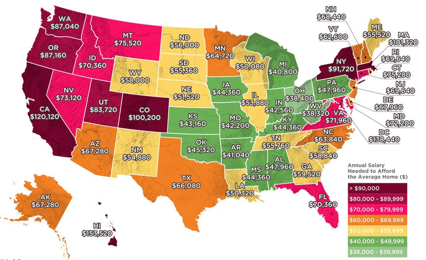 Map of the Day: How Much You Need to Earn to Afford the Average Home in ...