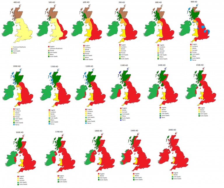 Map of the Day: Languages of the British Isles Throughout History - The ...