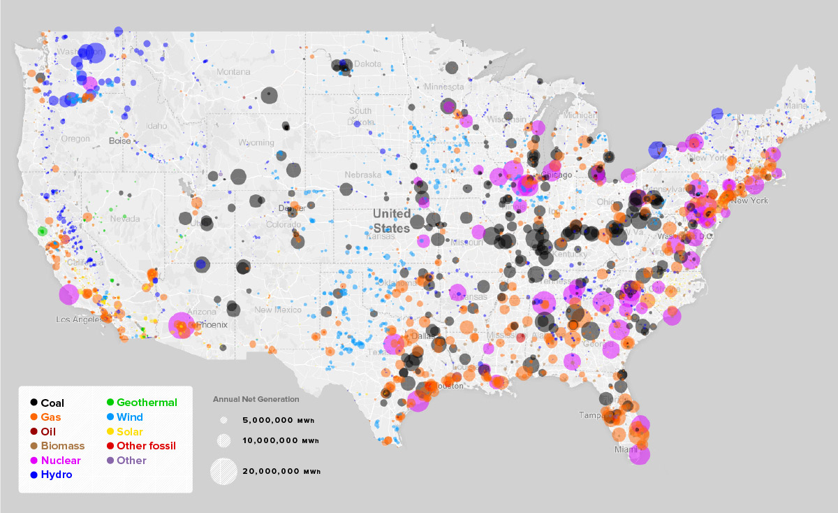 Map Of The Day Every Power Plant In The US The Sounding Line   Us Power Plants Map 