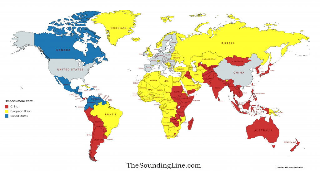 Map Whether Every Country Imports More From China The Eu Or The Us The Sounding Line 8281